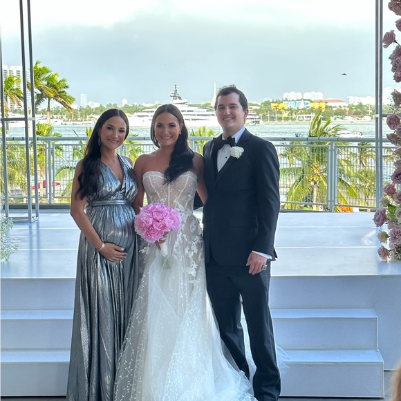 RETROFÊTE TOVA PLEATED LAMÉ MAXI DRESS - Picture 3 of 3